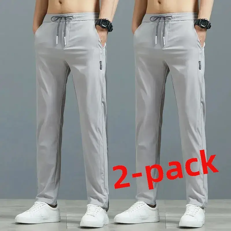 Men Grey Elastic Waist Sports Pants 2-Pack - Image 37