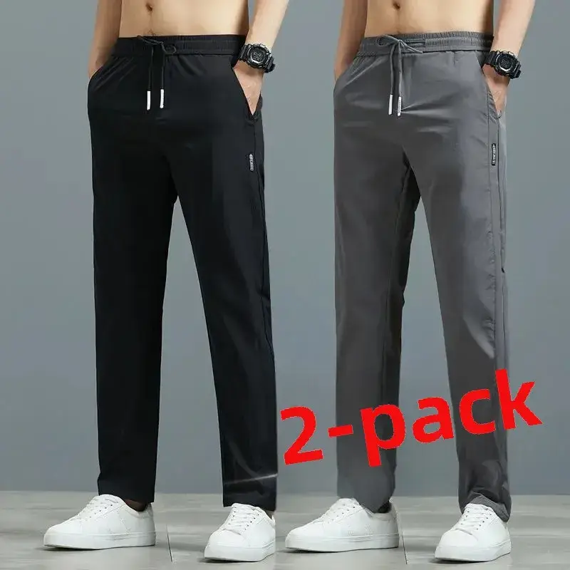 Men Grey Elastic Waist Sports Pants 2-Pack - Image 4