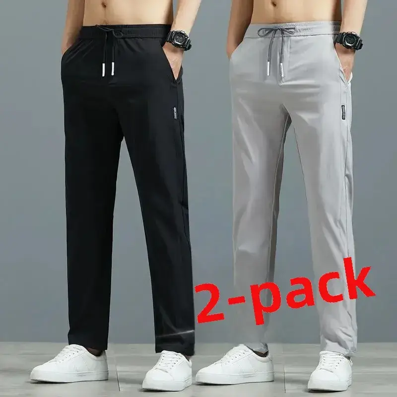 Men Grey Elastic Waist Sports Pants 2-Pack - Image 8