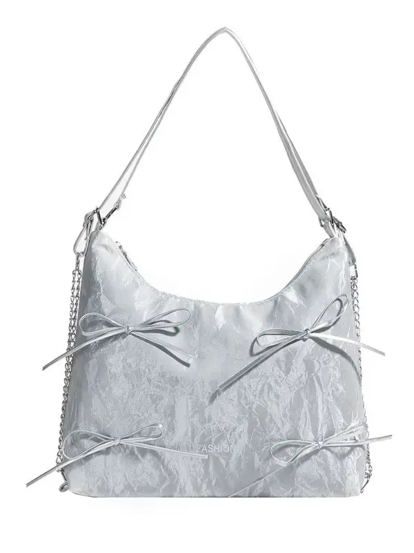Women's Cream Chain Strap Tote Bag Large Capacity Travel Backpack - Image 8