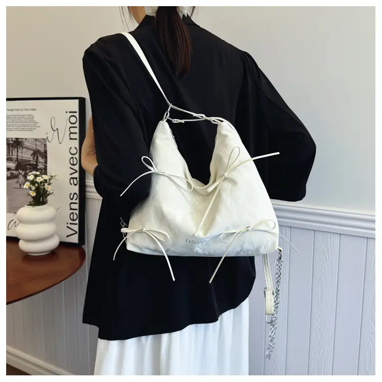 Women's Cream Chain Strap Tote Bag Large Capacity Travel Backpack — feature 11