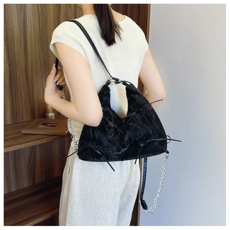 Women's Cream Chain Strap Tote Bag Large Capacity Travel Backpack — feature 13