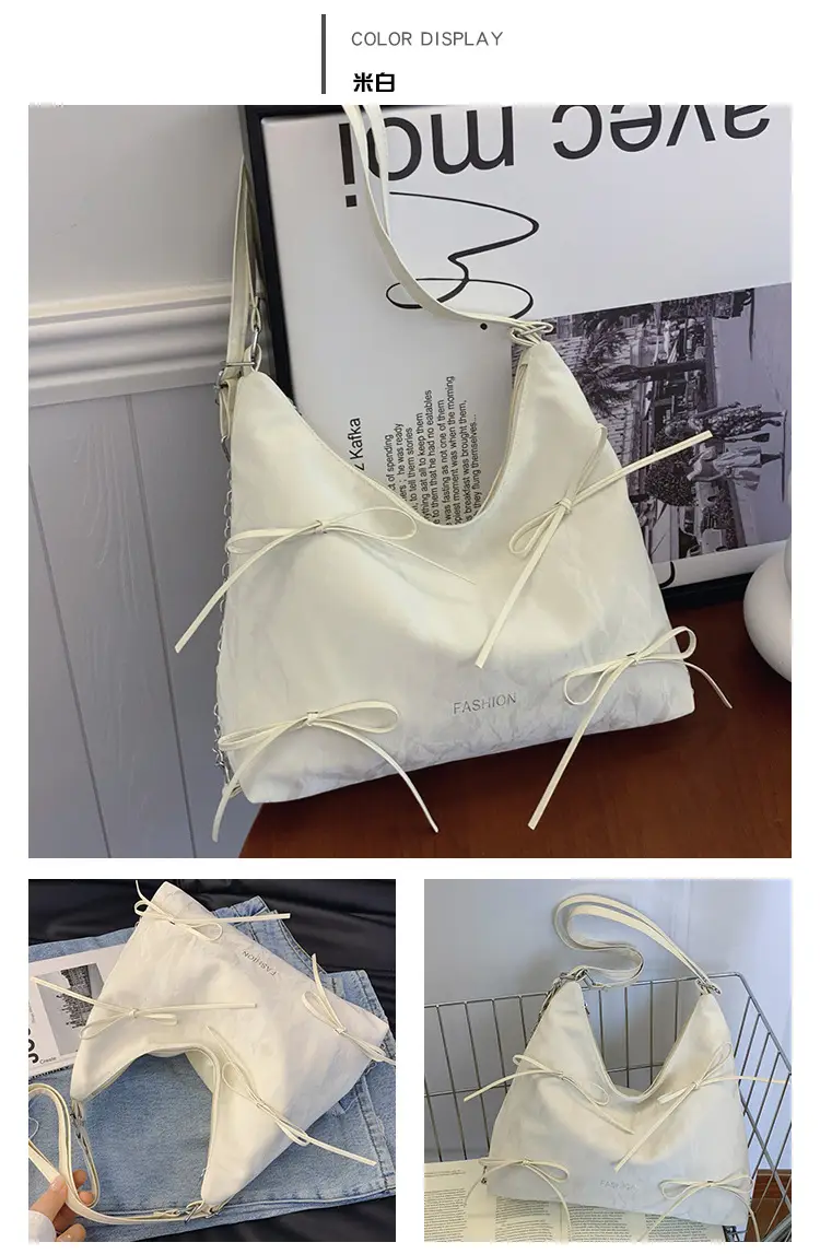 Women's Cream Chain Strap Tote Bag Large Capacity Travel Backpack — feature 17