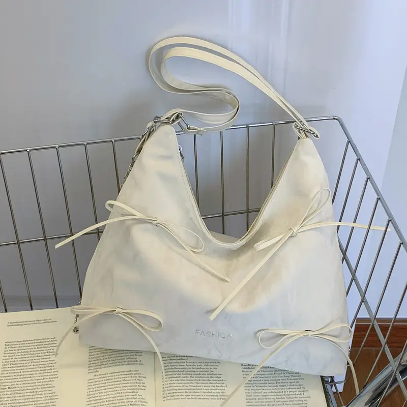 Women's Cream Chain Strap Tote Bag Large Capacity Travel Backpack - Image 2