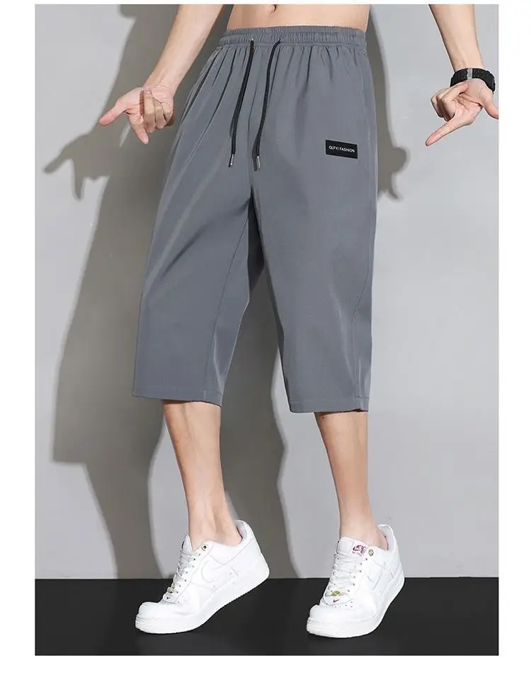 Men Grey Capri Shorts Ice Silk Summer Casual Wear — feature 10