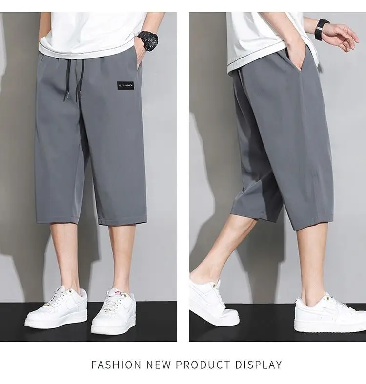 Men Grey Capri Shorts Ice Silk Summer Casual Wear — feature 11