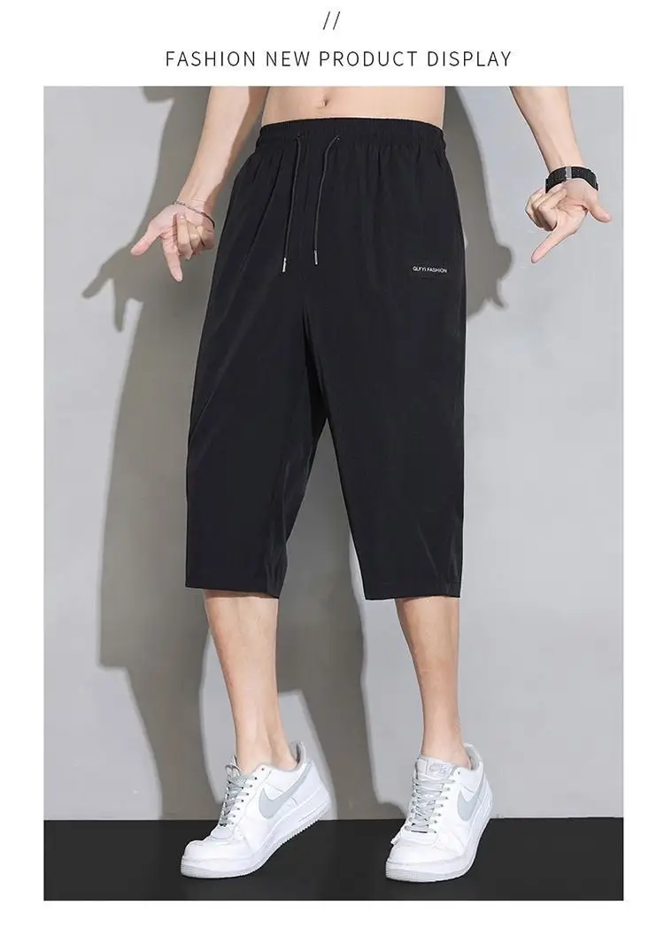 Men Grey Capri Shorts Ice Silk Summer Casual Wear — feature 6