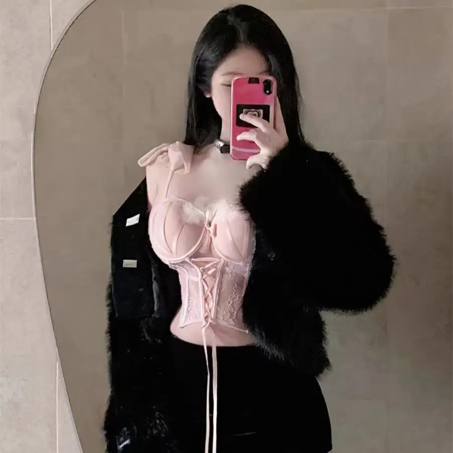 Black Lace Strap Bra Vest Women Summer Thin Inner Vest — feature 11