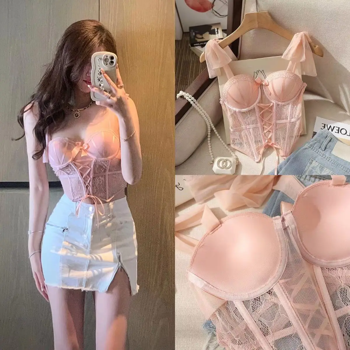 Black Lace Strap Bra Vest Women Summer Thin Inner Vest — feature 7