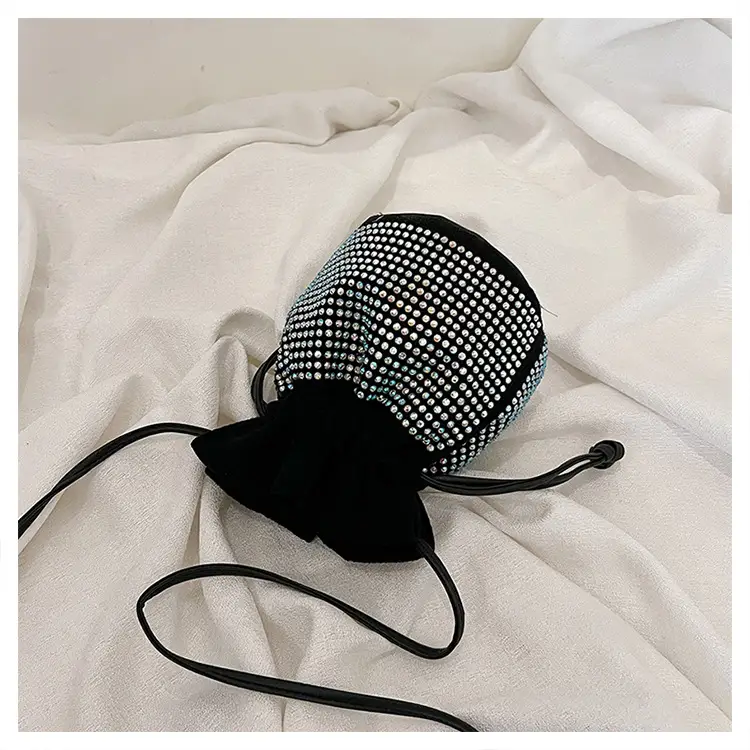 Diamond Drawstring Bag for Women Black White Sparkle Belted — feature 29