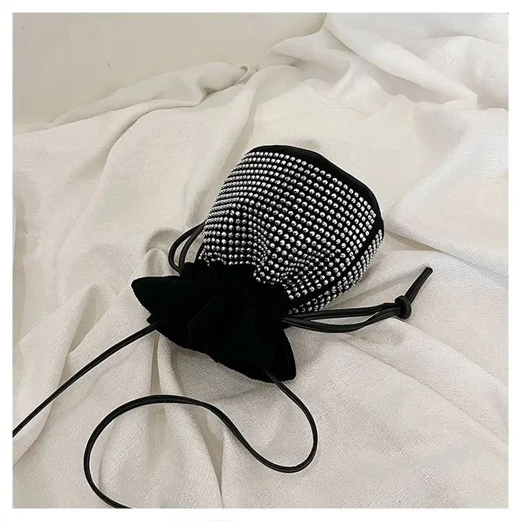 Diamond Drawstring Bag for Women Black White Sparkle Belted — feature 30