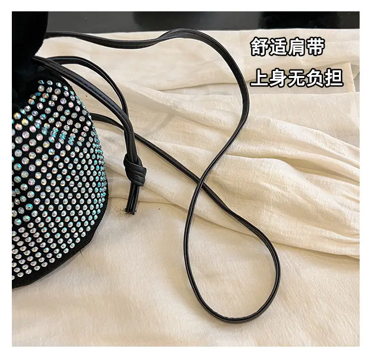 Diamond Drawstring Bag for Women Black White Sparkle Belted — feature 8