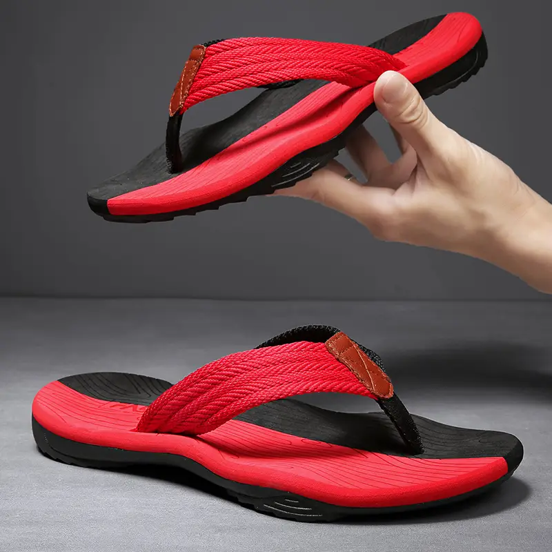 Men Red Black Summer Flip Flops with Non-Slip Soles - Image 5