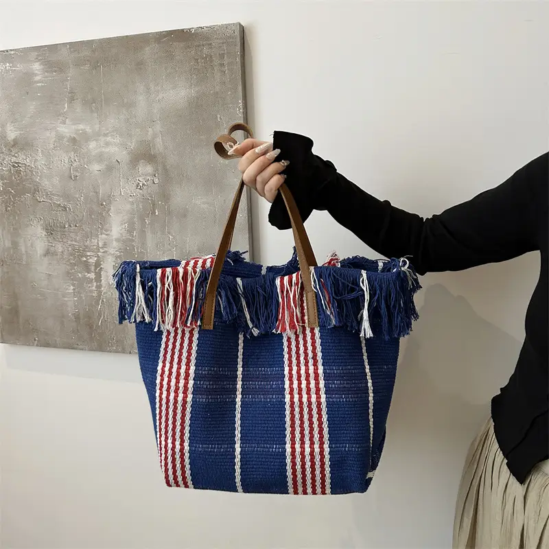 Korean Style Large Capacity Green Checkered Tote Bag for Women - Image 5