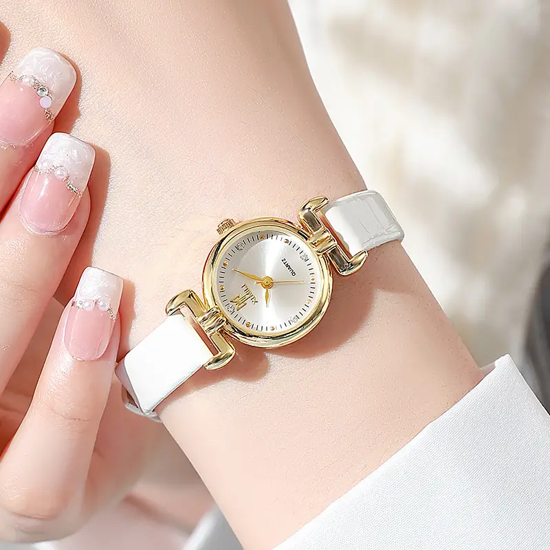 Women's Green Leather Watch with Gold Dial