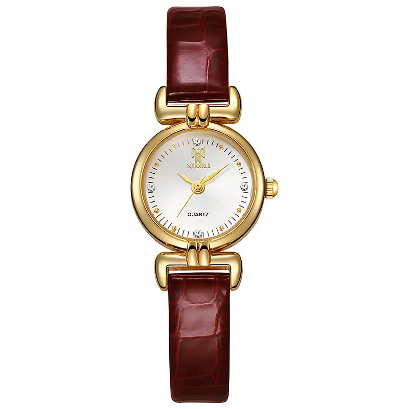 Women's Green Leather Watch with Gold Dial
