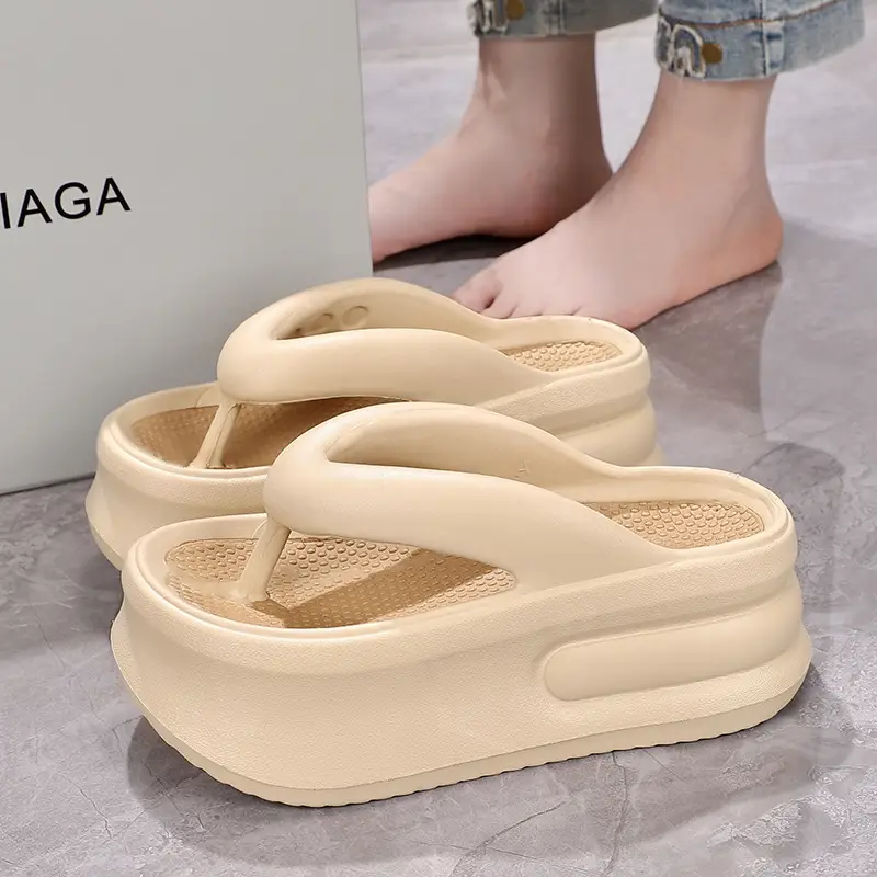 2024 Heightening Flip-Flops for Summer Outer Wear Fashion Mesh New Fashion Thick-Soled Non-Slip Casual Wear-Resistant Flip-Flops