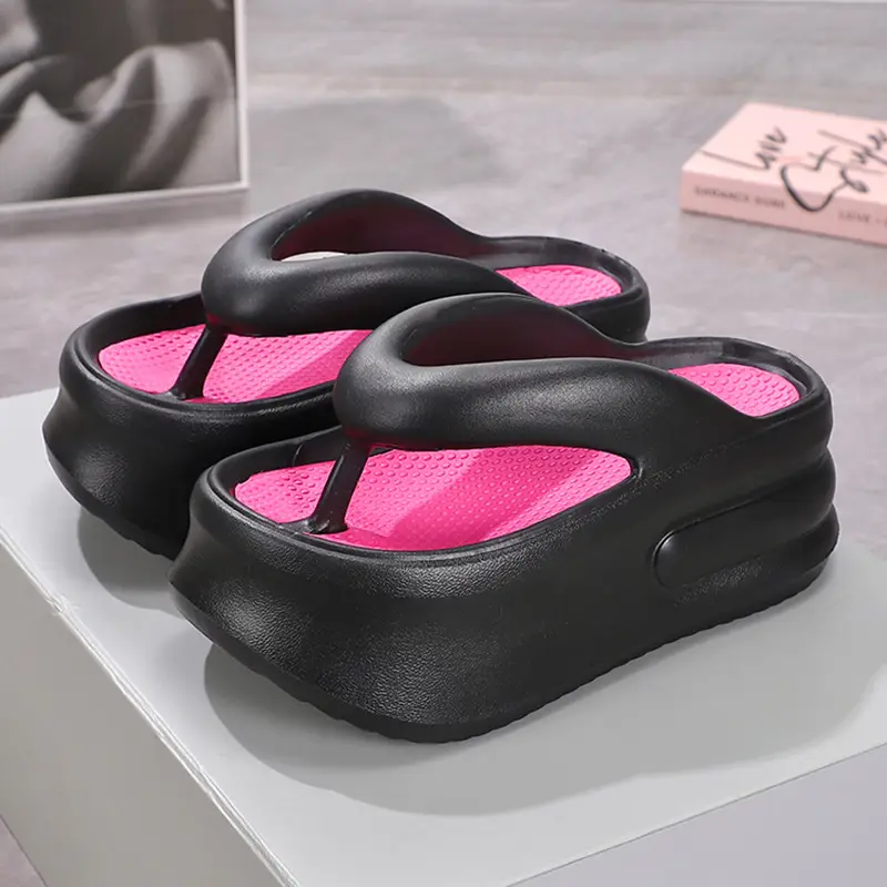 2024 Heightening Flip-Flops for Summer Outer Wear Fashion Mesh New Fashion Thick-Soled Non-Slip Casual Wear-Resistant Flip-Flops