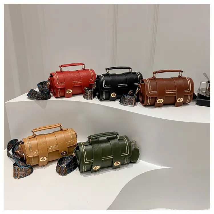 Women's 2024 Spring Summer Cylindrical Handbag with Wide Strap - Image 7