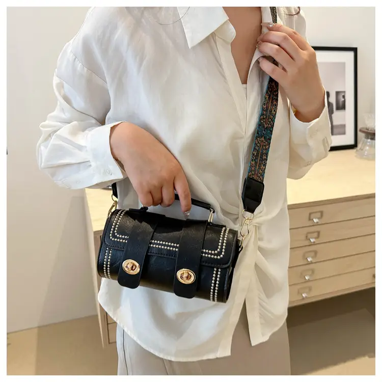 Women's 2024 Spring Summer Cylindrical Handbag with Wide Strap - Image 8