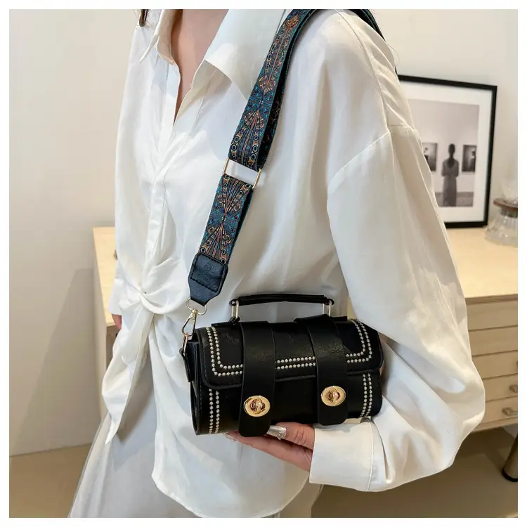 Women's 2024 Spring Summer Cylindrical Handbag with Wide Strap — feature 24