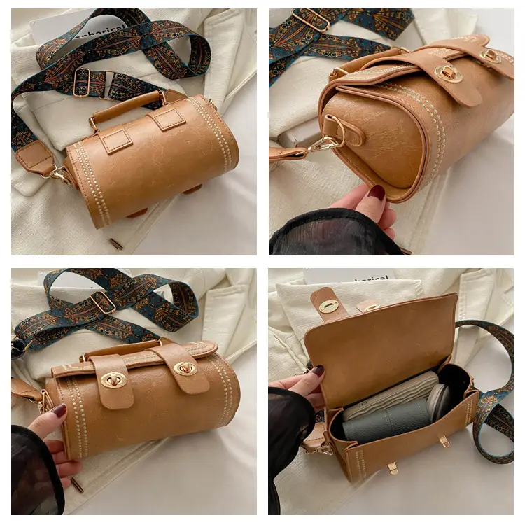 Women's 2024 Spring Summer Cylindrical Handbag with Wide Strap — feature 9