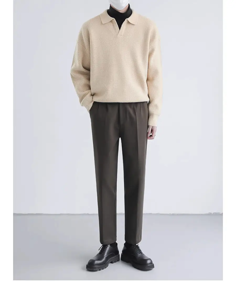 Men's Black Lapel Sweater Long Sleeve Loose Solid Color — feature 9
