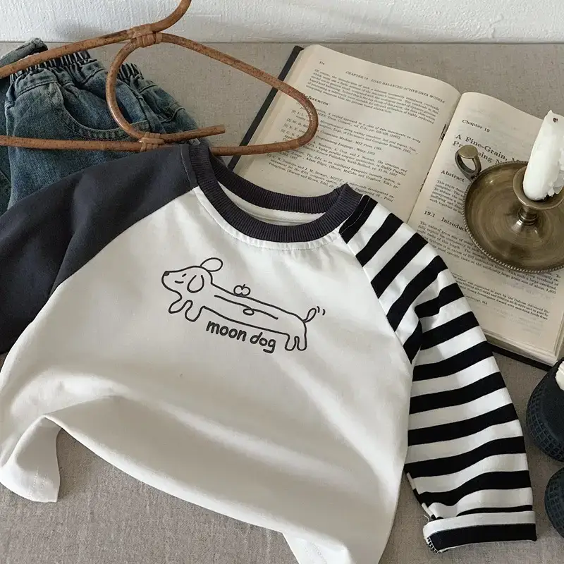 Boys Long Sleeve T-Shirt White Cotton Spring Fall 2025 — feature 7