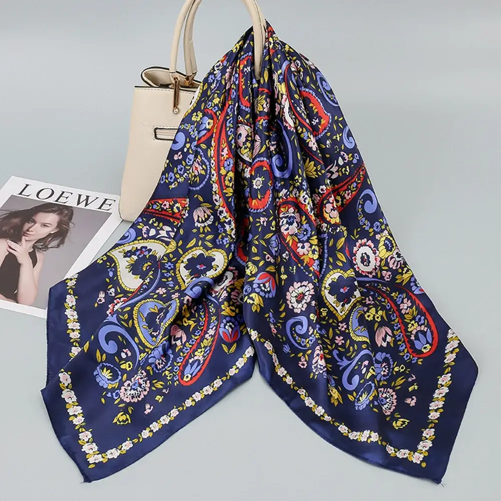 Women Silk Scarf Black Beige Geometric Print 90" — feature 10