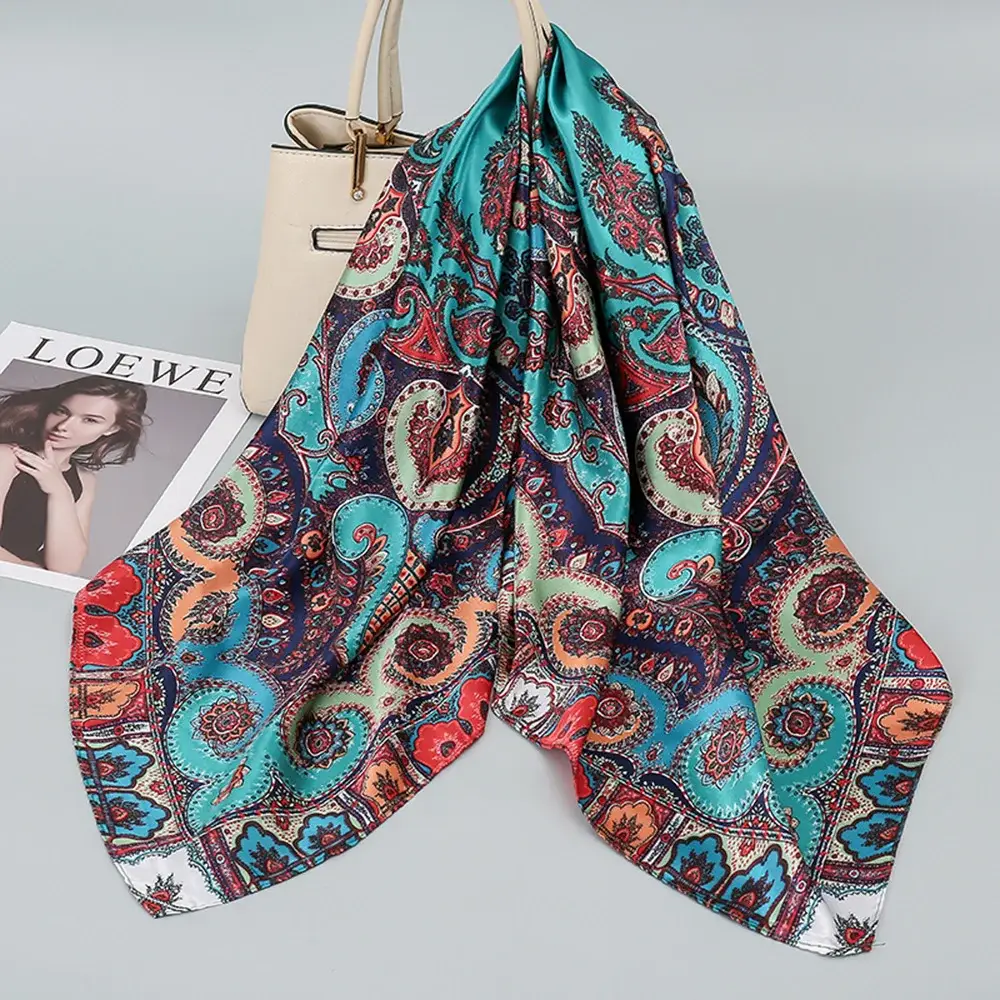 Women Silk Scarf Black Beige Geometric Print 90" — feature 20