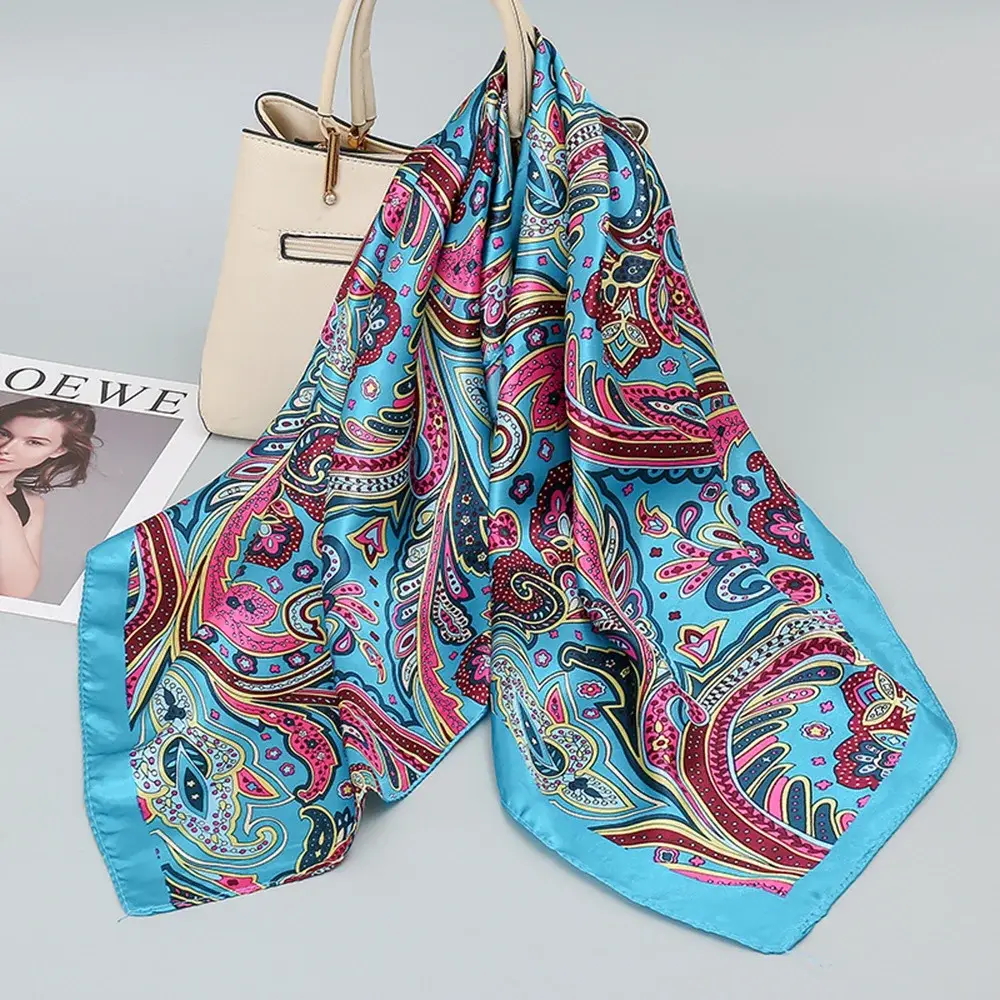 Women Silk Scarf Black Beige Geometric Print 90" — feature 23