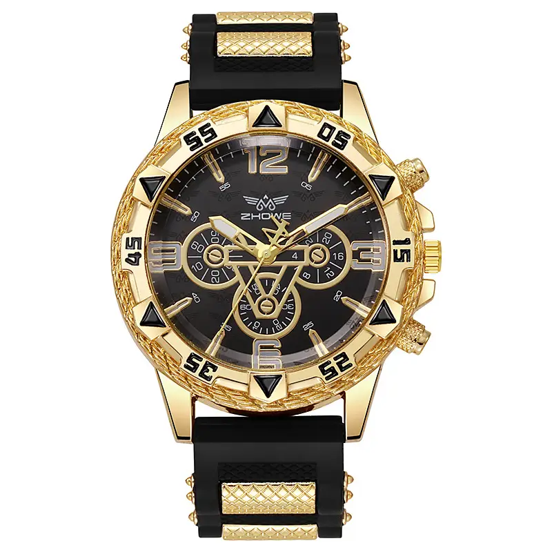 Men's Silver Chronograph Watch with Diamond Dial & Silicone Band - Image 5