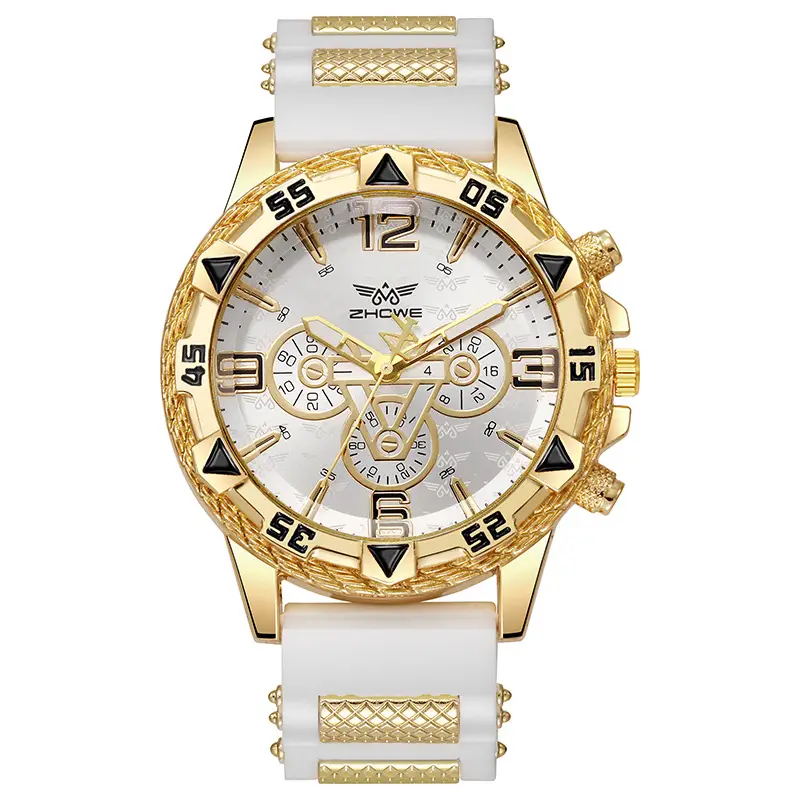 Men's Silver Chronograph Watch with Diamond Dial & Silicone Band - Image 6