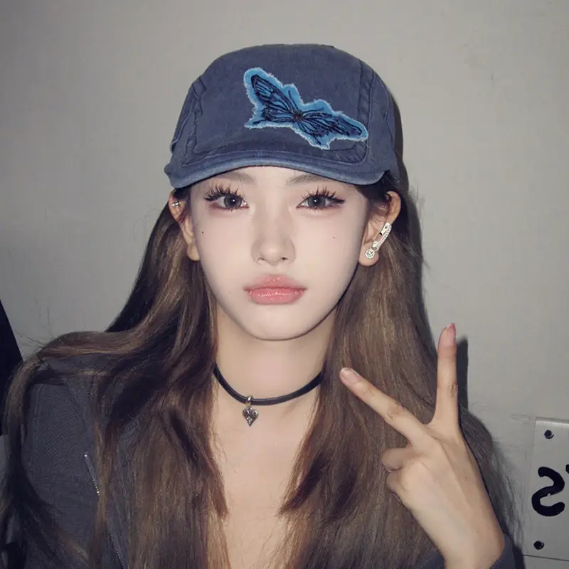 Women Butterfly Denim Cap Bow Cloth Sticker Washable - Image 2