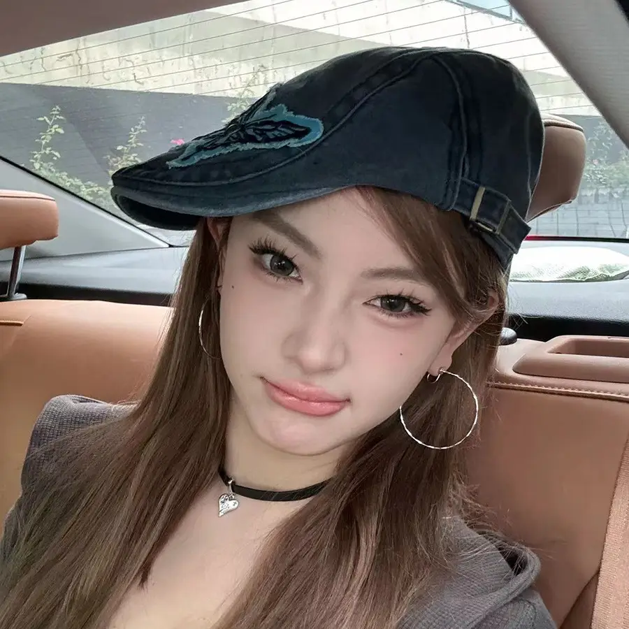Women Butterfly Denim Cap Bow Cloth Sticker Washable - Image 3