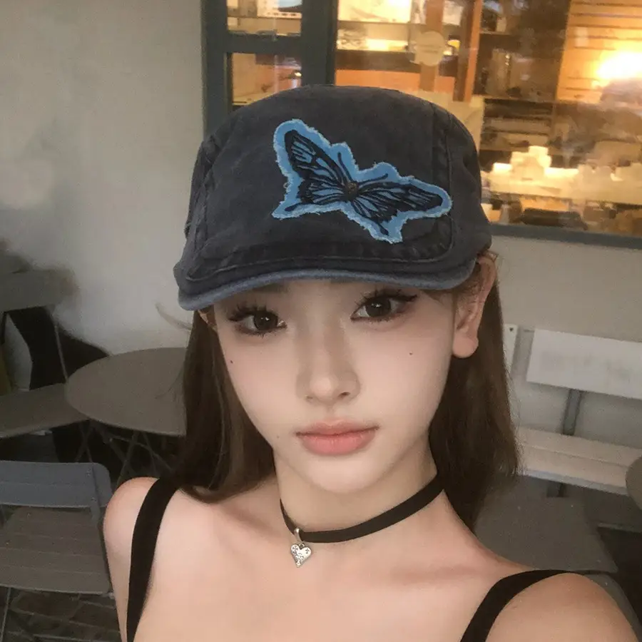 Women Butterfly Denim Cap Bow Cloth Sticker Washable - Image 4