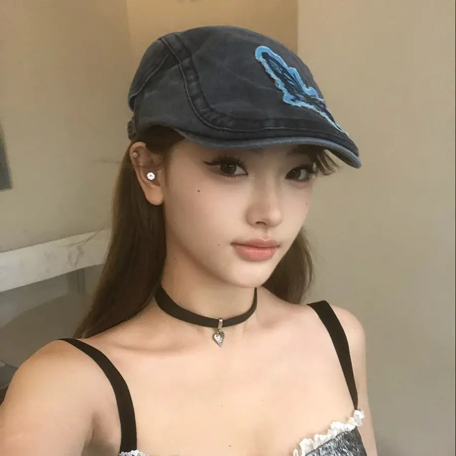 Women Butterfly Denim Cap Bow Cloth Sticker Washable - Image 5