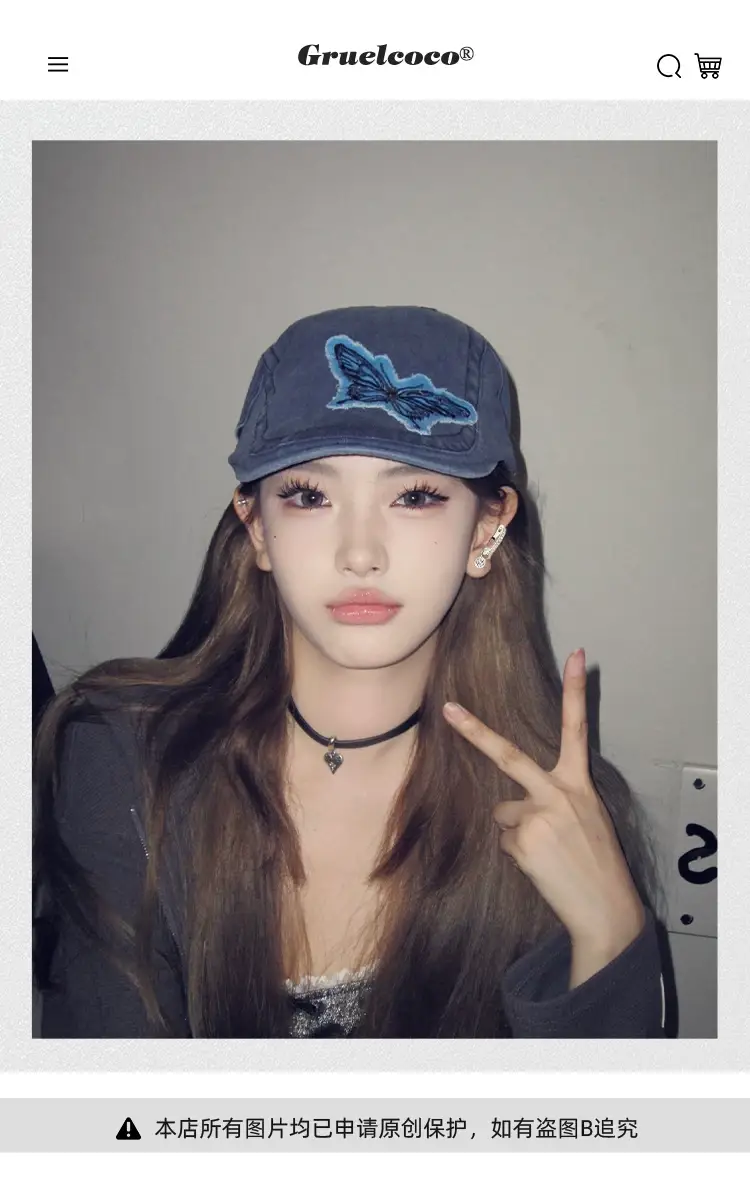 Women Butterfly Denim Cap Bow Cloth Sticker Washable — feature 1