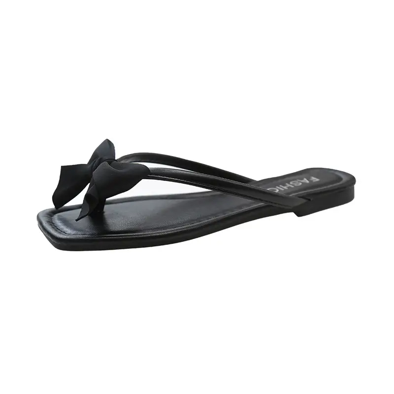 Size 41-43 Plus Size Women's Shoes Silver Bow Slippers Women's Outer Wear Summer New Flats Versatile Flip Flops 42 - Image 8