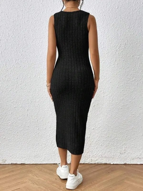 Women's Split Thigh Vest Dress Brushed Grey — feature 13