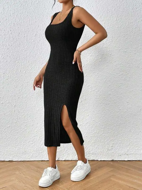 Women's Split Thigh Vest Dress Brushed Grey — feature 16