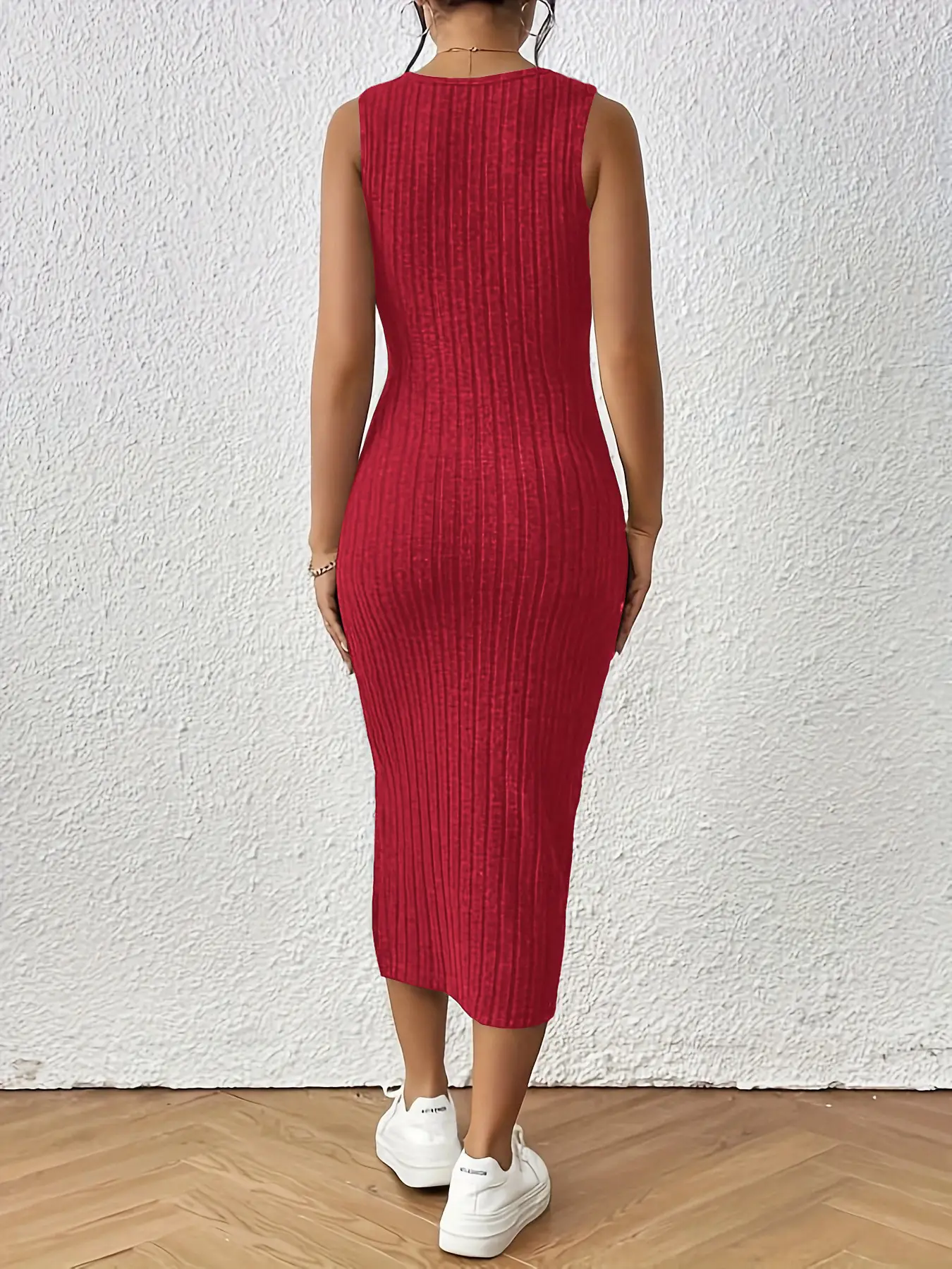 Women's Split Thigh Vest Dress Brushed Grey — feature 18