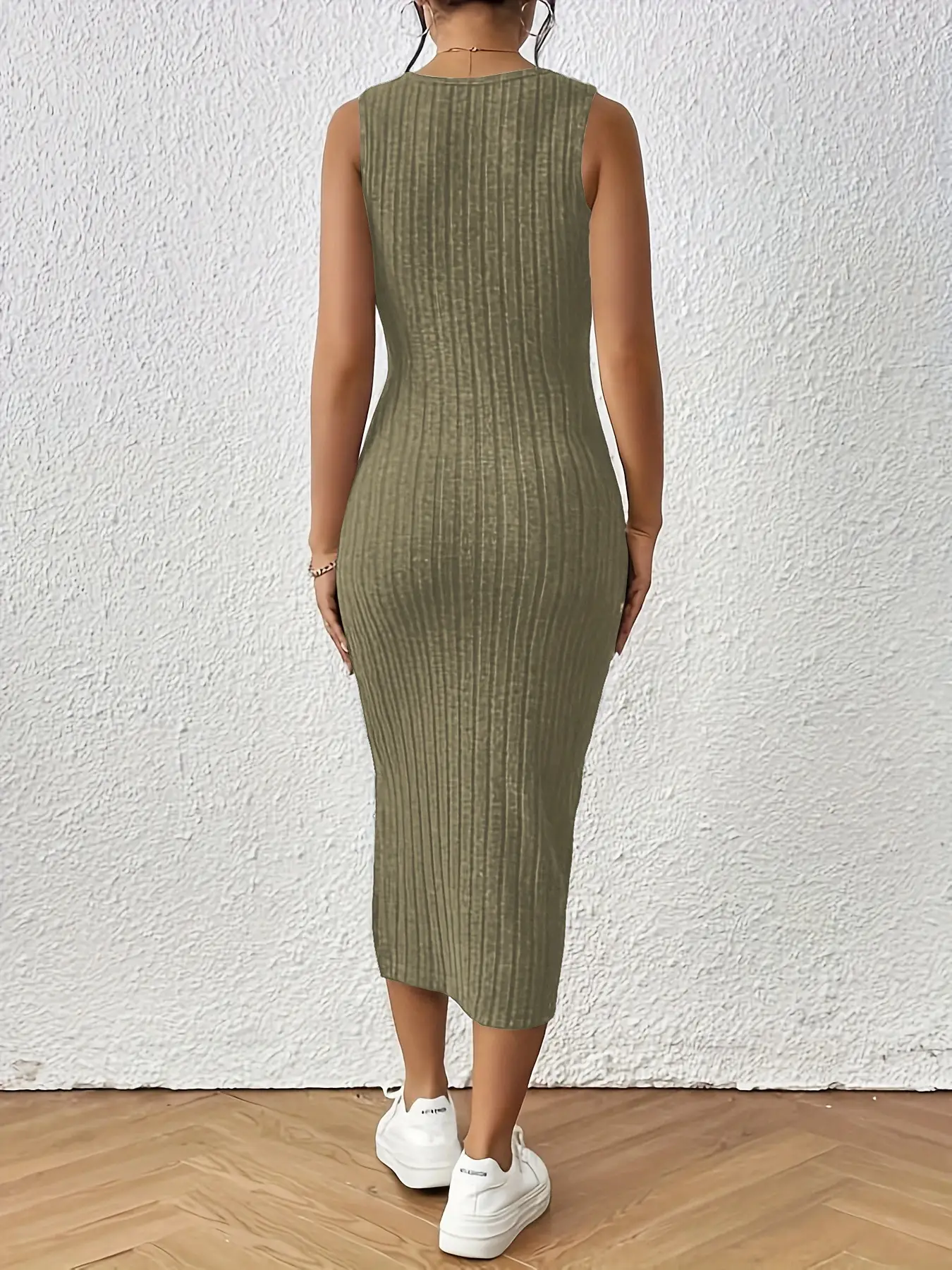 Women's Split Thigh Vest Dress Brushed Grey — feature 23