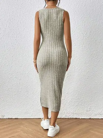Women's Split Thigh Vest Dress Brushed Grey — feature 27