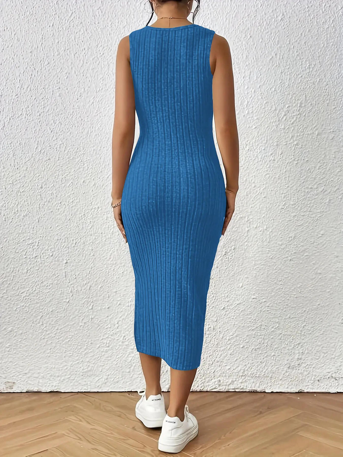 Women's Split Thigh Vest Dress Brushed Grey — feature 3