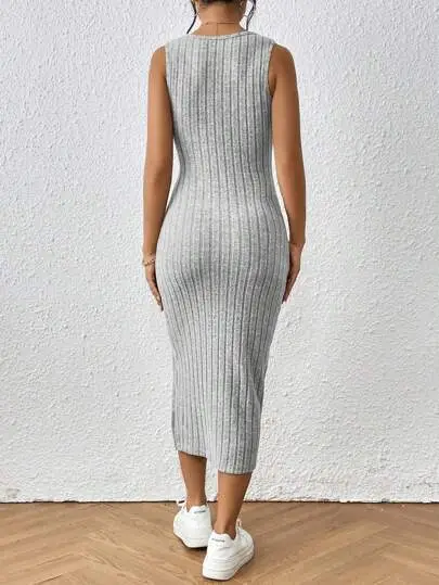 Women's Split Thigh Vest Dress Brushed Grey — feature 33
