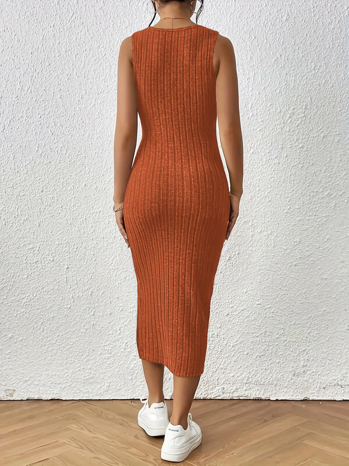 Women's Split Thigh Vest Dress Brushed Grey — feature 8