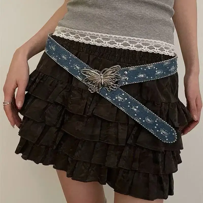 Women's Belt with Butterfly Decor Brown Canvas 2024 - Image 3