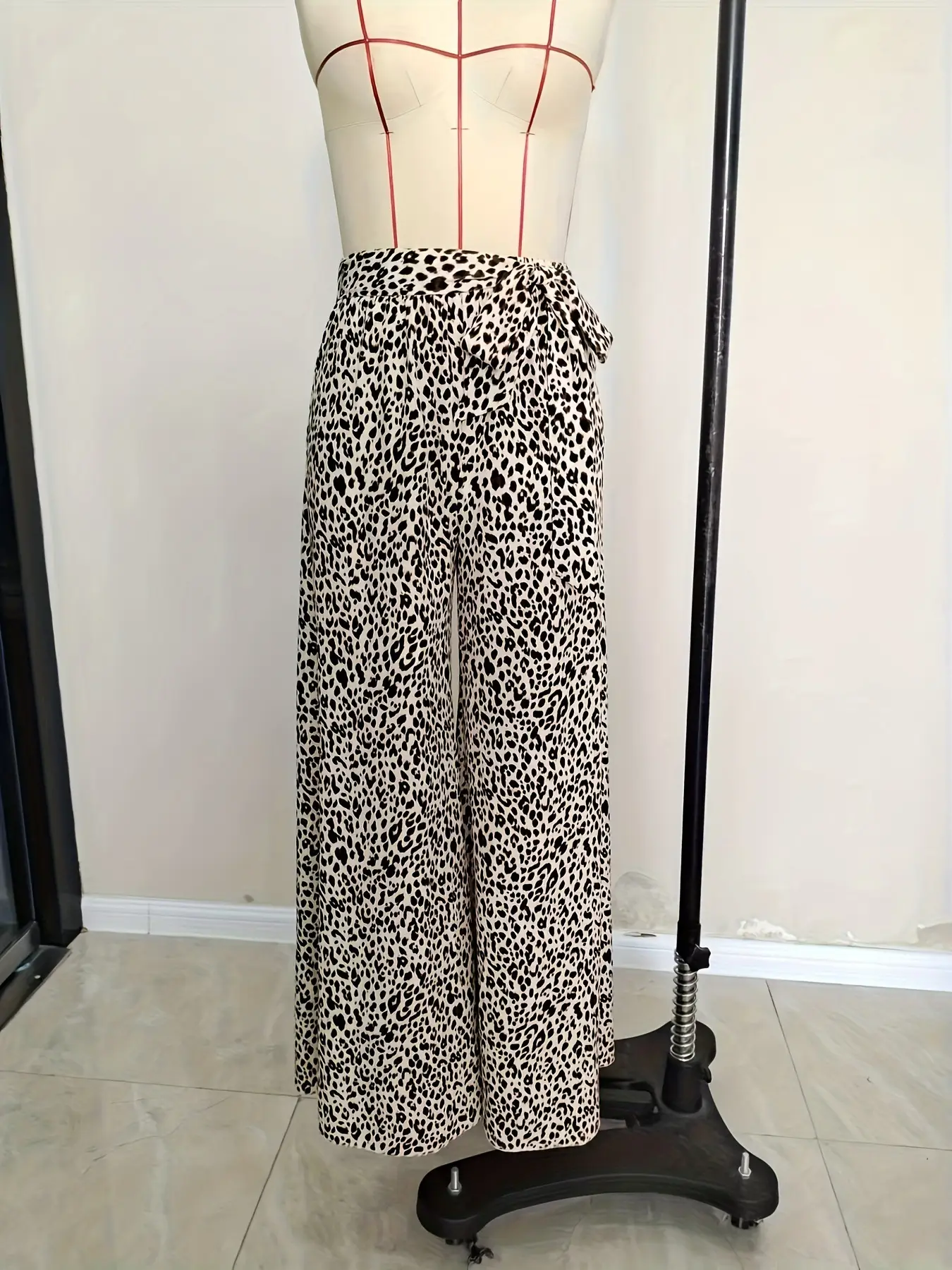 Women Leopard Print Flare Pants Stretch Slim Elastic Waist