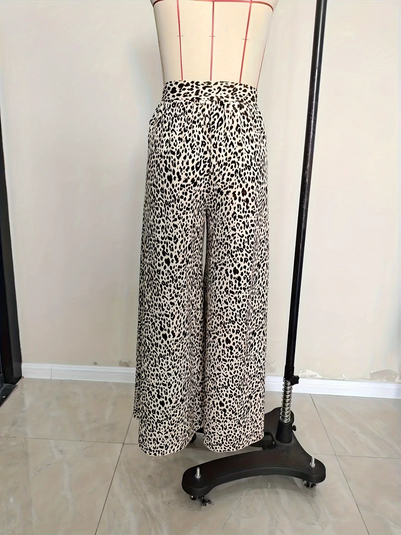 Women Leopard Print Flare Pants Stretch Slim Elastic Waist